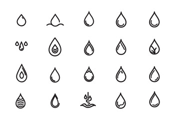 Water vector icons. Collection of thin line water icons.