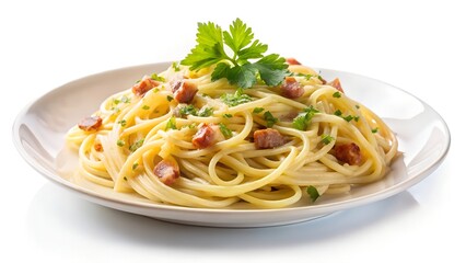 Spaghetti carbonara isolated on white background