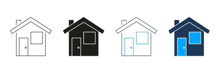 House Icon Line And Solid Icon Set. Residential Building, Home Ownership, And Real Estate Symbol Collection. Architectural Design And Property. Isolated Vector Illustration