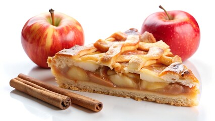 Apple pie slice with apples and cinnamon