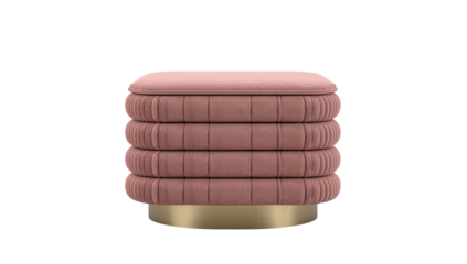 Elegant Dusty Rose Velvet Ottoman with Gold Base on a Sleek Black Background