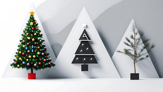 Three Different Designs of Christmas Trees on a Background