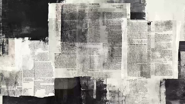 Vintage random newspaper ripped torn crumpled paper abstract grunge. Retro seamless loop collage clipped urban street billboard magazine background.