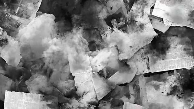 Old yellow crumpled sheets of newspaper background. Textured pages mock up. Stop motion animation. Seamless loop graphic design. Old fashion style text paper. People history concept.