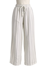 Fototapeta premium Elegant Women's Striped Palazzo Pants on Black Background for Fashion and Style Displays