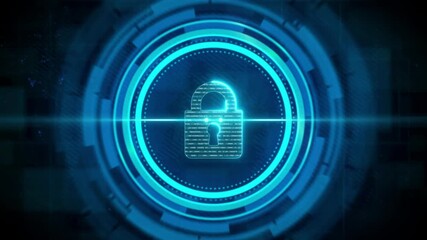 Digital Security Lock Icon with Binary Code and Futuristic H U D Elements Glowing Blue cybersecurity - Powered by Adobe