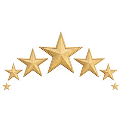 Obraz premium Arrangement of Five Golden Stars in a Symmetrical Pattern on Transparent Background for Rating Systems