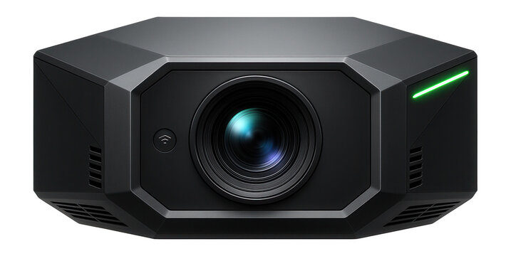 Wi-Fi projector with a futuristic angular shape and a glowing power indicator