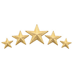 Obraz premium Five Golden Stars Arranged in a Row on Transparent Background Representing Quality and Excellence