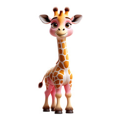 Obraz premium Cute 3D Cartoon Giraffe Character PNG Illustration for Kids and Animals Design
