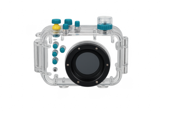 Waterproof camera housing protecting device for underwater photography with transparent background