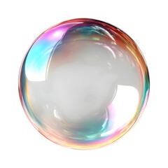 Single large iridescent bubble, floating, isolated on white, HDR lighting
