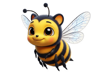 Obraz premium Cute 3D honeybee character flying. Adorable cartoon bee smiling. Isolated on transparent background PNG.