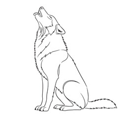 Wolf Howling Line Art – Vector Outline Drawing with Powerful Predator Form – Wolf Howling Drawing – Vector of Wolf Howling – Wolf Howling Outline

