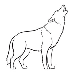 Wolf Howling Line Art – Vector Illustration Balanced Drawing with Strong Wild Spirit – Wolf Howling Drawing – Line Art Drawing of Wolf Howling – Wolf Howling Icon

