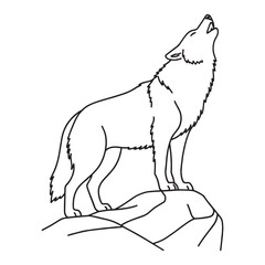 Wolf Howling Line Art – Vector Illustration Fine Drawing with Refined Wildlife Style – Wolf Howling Drawing – Line Art Drawing of Wolf Howling – Wolf Howling Icon

