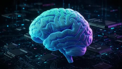 3D model of a human brain on a circuit board - Powered by Adobe