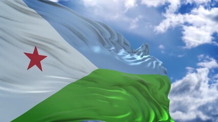 flag of Djibouti. close up of Djibouti flag. Djibouti flag endless loop.