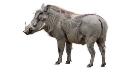 A warthog stands facing left on a transparent background