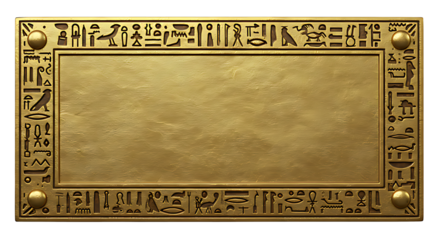 Realistic Antique Egyptian Gold Nameplate with Hieroglyphic Frame Carvings and Textured Surface Isolated on Transparent Background No Text