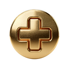 Obraz premium Shiny gold medical plus symbol on black background