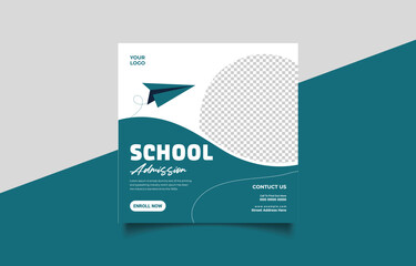 School Admission Flyer Template with Paper Airplane Design for Educational Institutions and Learning Centers Marketing Materials