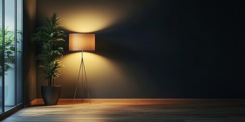Interior background with a floor lamp. 3D rendering, Generative AI