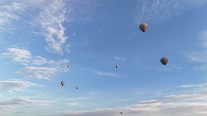 Aerial View of Hot Air Balloons Over Pamukkale Travertines and Town in Turkey