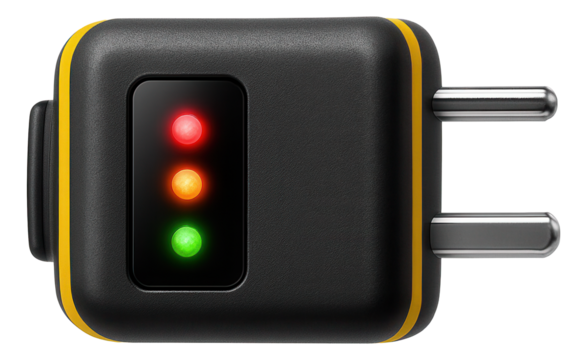 Plug-in polarity tester with a simple light system for quick outlet verification in residential buildings.