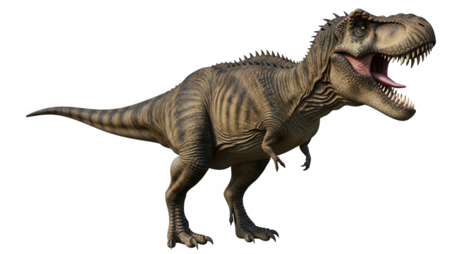 A roaring tyrannosaurus rex dinosaur isolated on transparent background