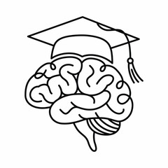 Brain wearing graduation cap symbolizing learning knowledge education and cognitive function development vector illustration concept for print and web