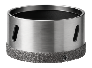 Carbide grit hole saw with an open back for easy plug removal when working with dense composite materials.