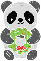 Festive panda holding holly wreath, exuding cheerful and playful vibe. This adorable character embodies spirit of celebration and joy during holiday season