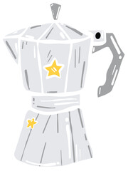 Moka pot coffee maker, classic kitchen appliance, features unique design with star accent. This stylish coffee maker is perfect for brewing rich espresso at home