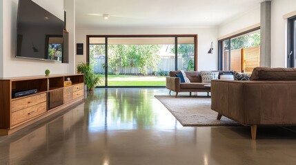 Fototapeta premium Modern living room with patio view (1)