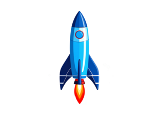 Flat Vector Rocket on Launchpad Icon with Smoke Clouds, Minimalist Style, Isolated PNG