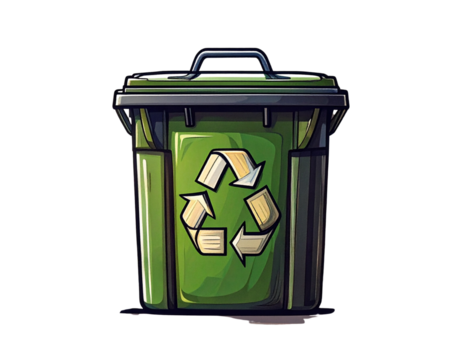 Minimal Line Art Recycling Bin Icon with Recycle Symbol, Monochrome, Isolated PNG