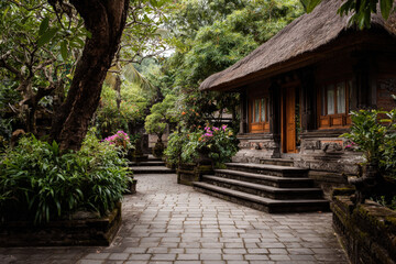 Fototapeta premium experience serene beauty of traditional balinese architecture amidst lush greenery and tranquil landscapes