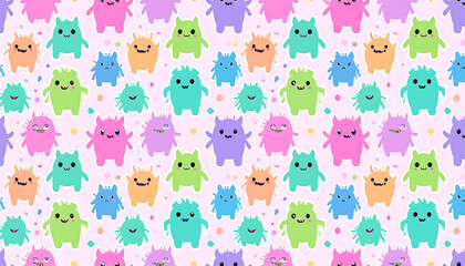 Obraz premium Pastel-colored cute monsters pattern, repeating design, cheerful, playful background.