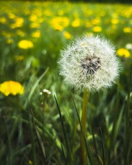 Dandelion Seed Head in Vibrant Field