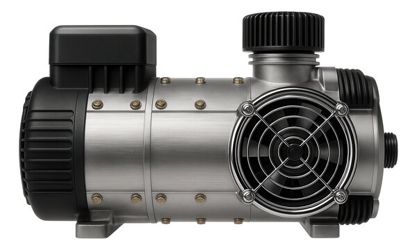High-capacity reciprocating air compressor with a cooling fan for continuous operation in a factory.