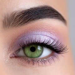 Obraz premium Closeup of a Woman's Eye with Lavender and Sage Glitter Eyeshadow