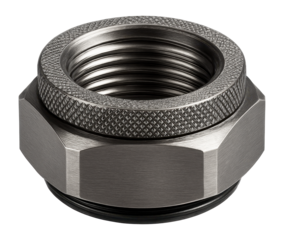 Titanium lock nut with a non-slip surface for marine equipment.