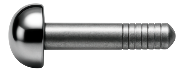 Steel dome head rivet for joining metal sheets in automotive body repair.