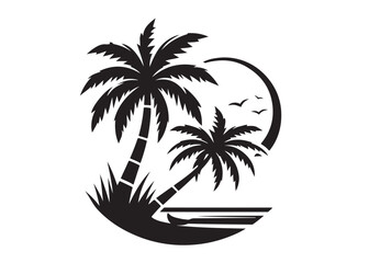 coconut tree logo silhouette vector, tropical palm tree silhouette vector logo design, palm tree summer logo vector illustration, palm tree summer logo silhouettes vector on white background