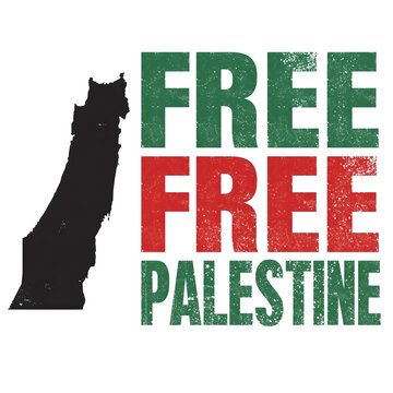 Map outline of palestine with free palestine text in green red