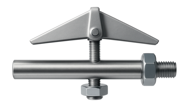 Metal expansion bolt with a large toggle wing for hollow wall shelving installation.