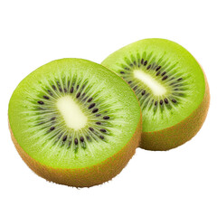 Fototapeta premium Two juicy kiwi fruit halves on black background, isolated on a transparent background