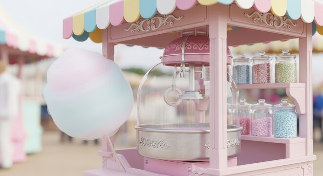 Pink Cotton Candy Machine with Sweet Treats and Candies