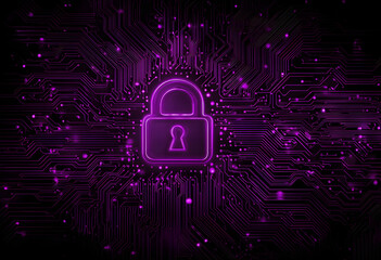 background security cyber concept neon created ai board purple padlock circuit software technology texture business datum illustration size science digital cyberspace wallpaper network physics modern